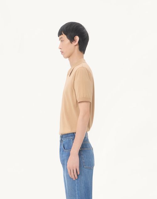 Valentino - Vロゴ エンブロイダリー ウール ポロシャツ - ベージュ - メンズ - ニット